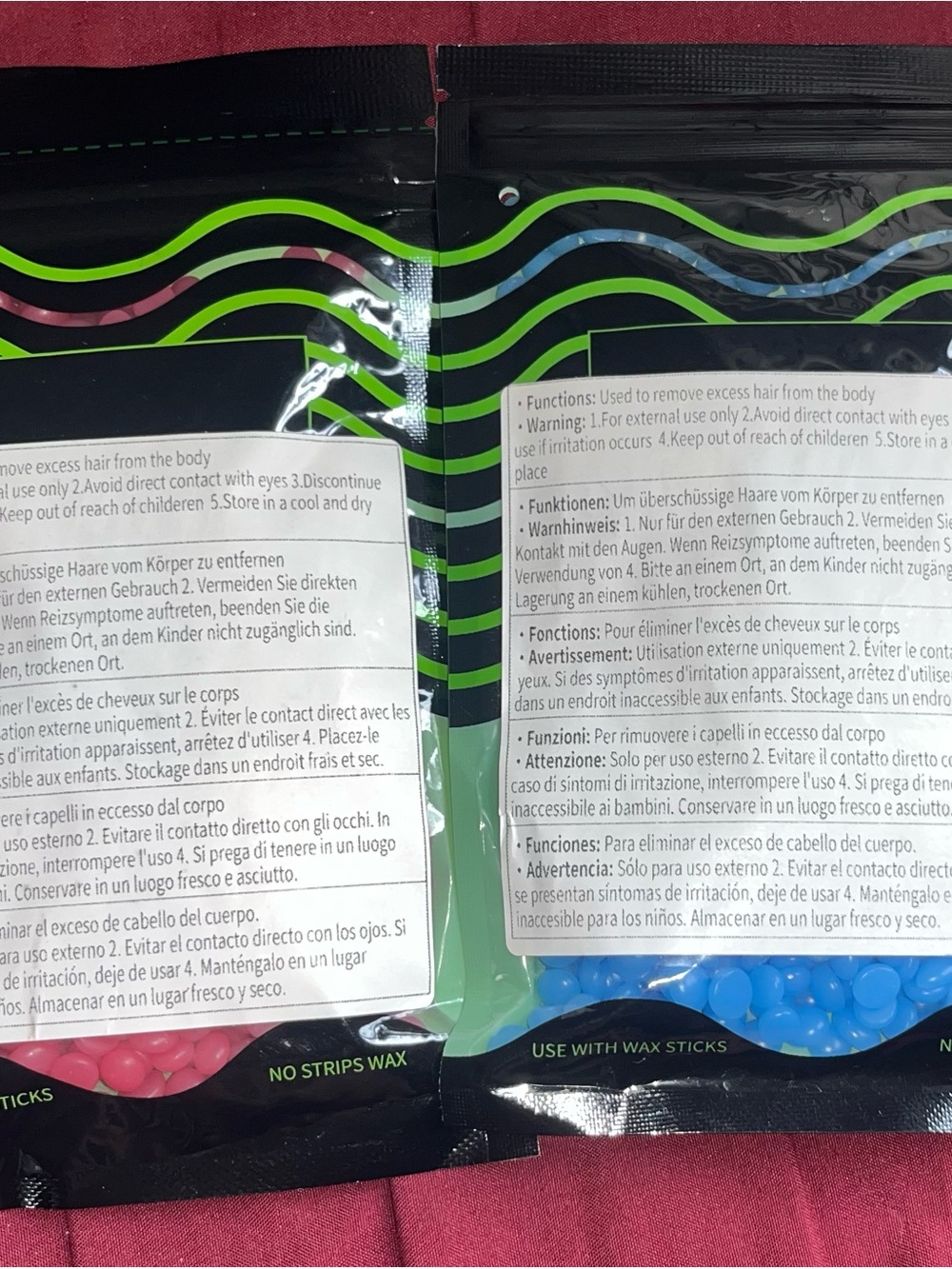 Blue and Pink Wax Beans for Hair Removal - Portable Refillable Pouch